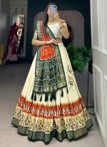 Tussar Silk Orange Festival Wear Foil Print Lehenga Choli